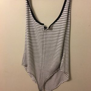 Black and white striped leotard with snaps!